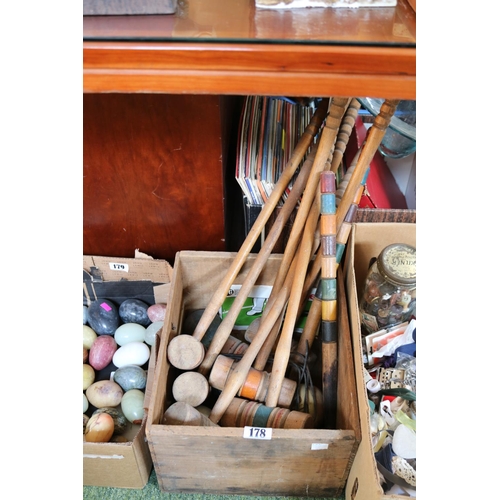 178 - Collection of Vintage Croquet Mallets, Wire Hoops and balls