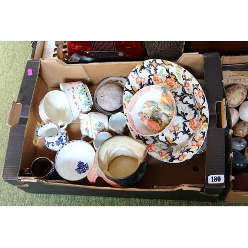 180 - Box of assorted Ceramics inc. Royal Doulton Falstaff, Delphi, and assorted Studio Pottery