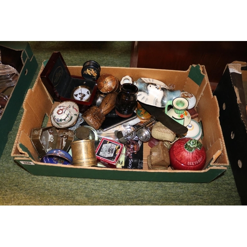 186 - Box of assorted ceramics and bygones to include Poole Otter, Marutomoware, Studio Pottery etc