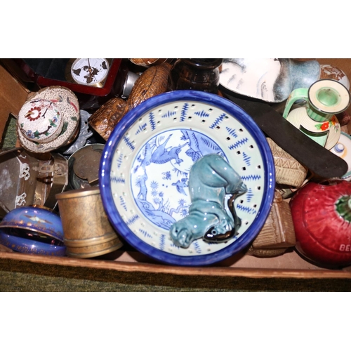 186 - Box of assorted ceramics and bygones to include Poole Otter, Marutomoware, Studio Pottery etc