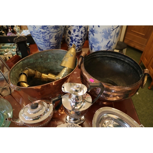 188 - Collection of 19thC and later Silver plated tableware, 19thC 2 handled Copper planter, Hammered Copp... 