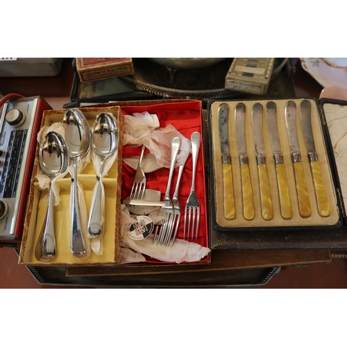 193 - Collection of 19thC and later Silver plated tableware inc. Boxed Flatware, Galleried trays, Roberts ... 