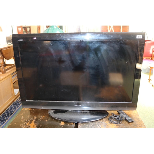 214 - Large Toshiba Regza LCD Television and matching remote