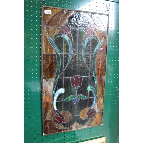 256 - Large Leaded Glazed panel of floral design