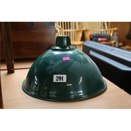 291 - Vintage Industrial Enamel green lamp shade with white interior