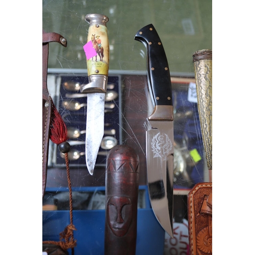 336 - Collection of assorted Vintage Knives inc. Ceremonial Knife in carved wooden scabbard etc