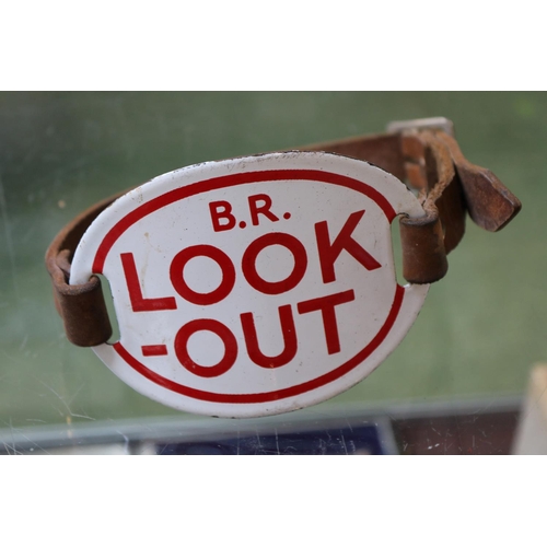 347 - Original British Rail 'Look Out' Enamel armband on leather strap