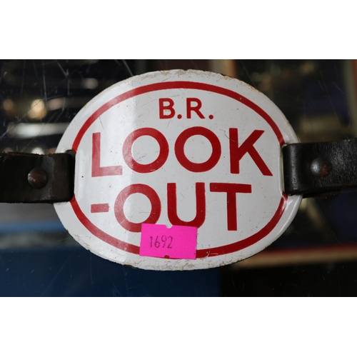 354 - Original British Rail 'Look Out' Enamel armband on leather strap