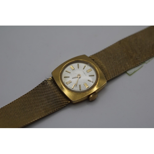 362 - Vintage Ladies Timex wristwatch with yellow metal strap