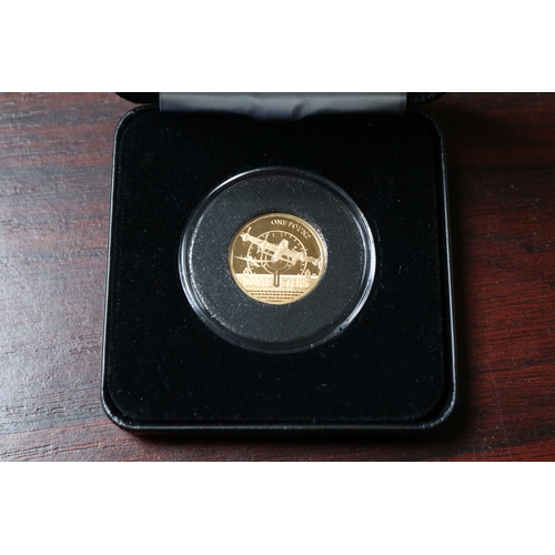 379 - Cased Jubilee Mint Dam Busters 75th Anniversary 22ct Gold Proof £1 Coin with certificate 8g total we... 