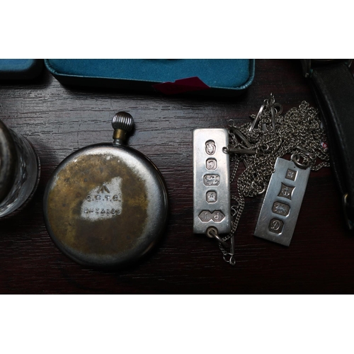 388 - Pair of Silver Ingot Pendants, Gold Plated Bracelet and assorted Watches inc. Military pocket watch