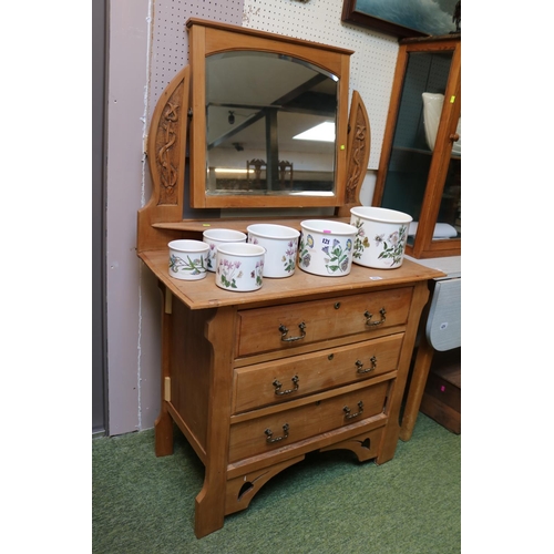 423 - Edwardian Satinwood Art Nouveau dressing table with brass drop handles