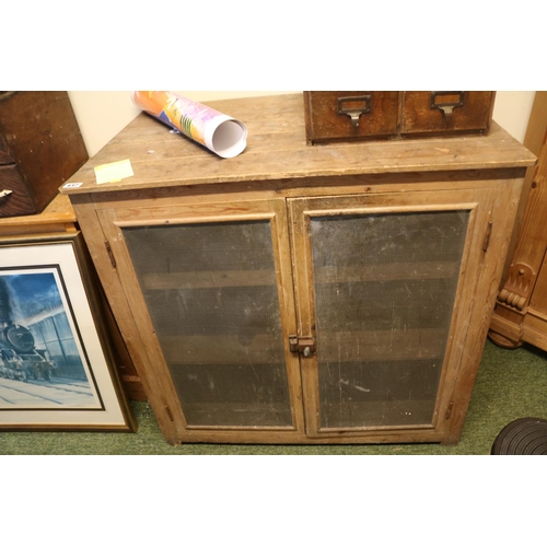 432 - Large Edwardian stripped Pine meat safe with mesh sides and doors 94cm in Width