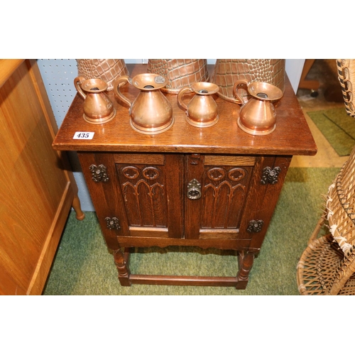 435 - Oak Old Charm Pot Cupboard with panelled doors and straight stretcher