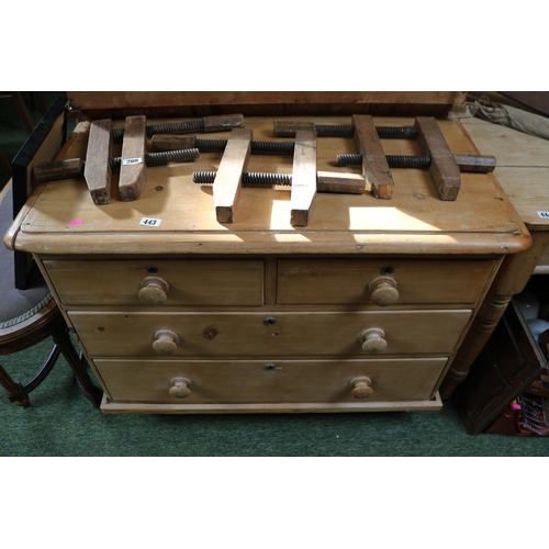 443 - Victorian Pine Chest of 2 over 2 drawers with turned handles and brass escutcheons