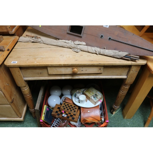 444 - Early 19thC Pine Kitchen table on turned supports with single drawer 100cm in width