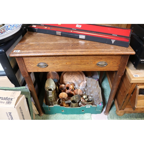 451 - Edwardian Single Oak desk with drawer and oval brass drop handles on tapering legs