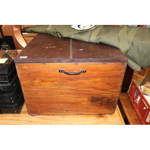 453 - Pine lidded coffee box table with metal handles