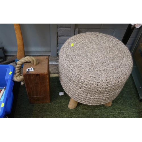 459 - Upholstered footstool and a Wooden block door stop