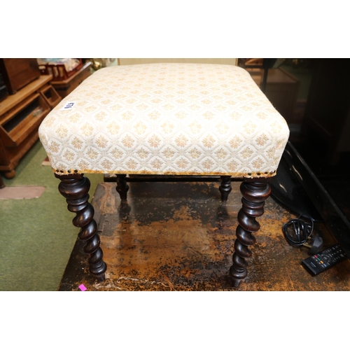 476 - 19thC Upholstered Hardwood stool with sugar twist supports and upholstered seat