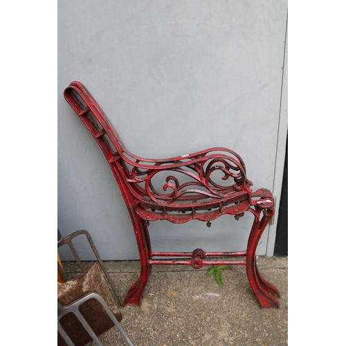 495 - Pair of Cast Iron Red Painted Bench ends