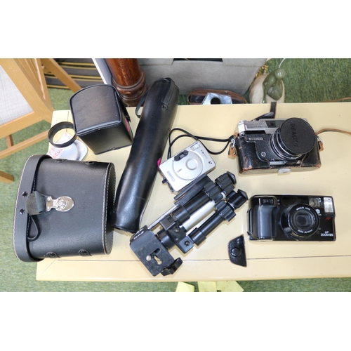 52 - Collection of cameras and binoculars to include Minolta, Beauty, Canon & Kent binoculars.