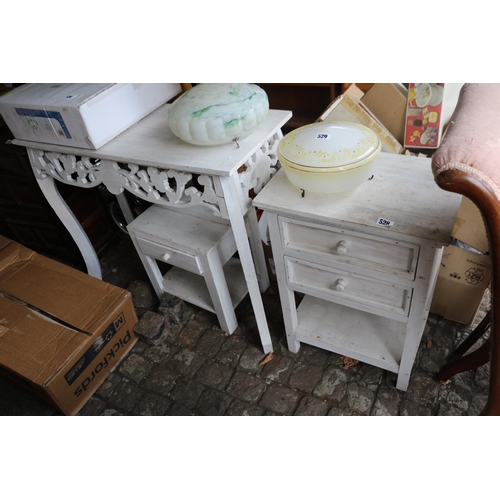 528 - White Bali Side table, and two bedside tables