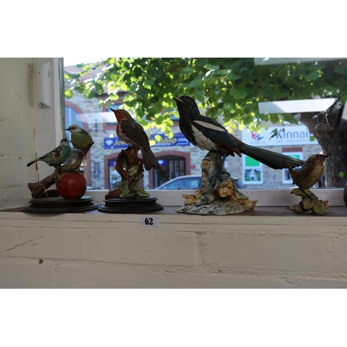 62 - Collection of four Italian Capodimonte ceramic birds to include robin magpie etc