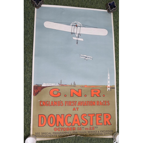 64 - Edwardian design, 1909 G.N.R (Great Northern Railway) Aviation races at Doncaster poster. (64 x 101c... 