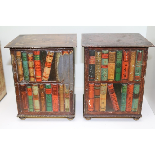 89 - Pair of antique Huntley & Palmers biscuit tins in the form of revolving bookcases.