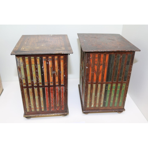 89 - Pair of antique Huntley & Palmers biscuit tins in the form of revolving bookcases.