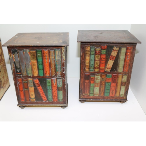 89 - Pair of antique Huntley & Palmers biscuit tins in the form of revolving bookcases.