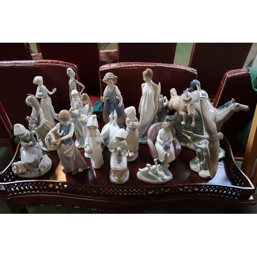 302 - Good Collection of Lladro & Nao Figurines to include Horses, Girl with puppies, Geese etc