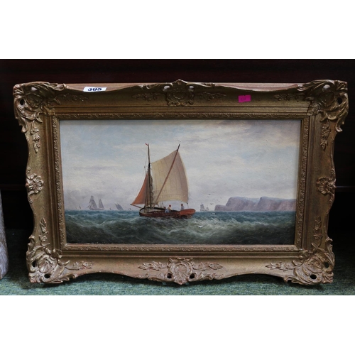 308 - F W Bartholomew (British, 19th Century), Clippers on a coastline signed lower left, oil on canvas. 4... 