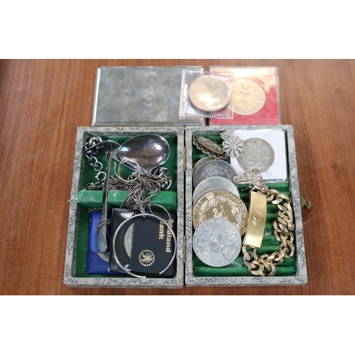 401 - Collection of assorted Jewellery and coins inc. 2 ID Bracelets, assorted Silver etc