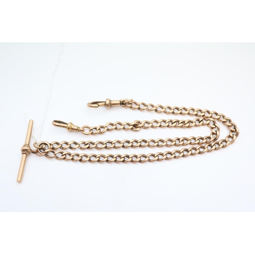 402 - Edwardian 9ct Rose gold double watch chain with T Bar 37g total weight