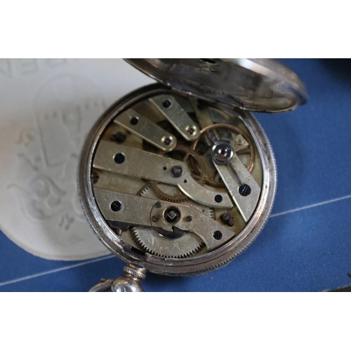 412 - Buren Wristwatch, 2 Silver pocket watches, Timex watch with assorted watch straps and cleaning fluid... 