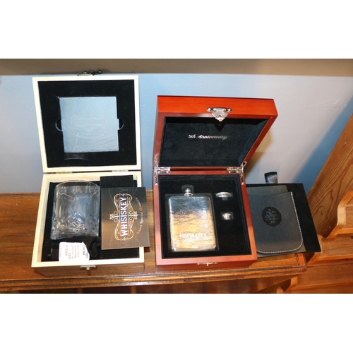 489 - Mafia City boxed Hip flask & Boxed Whiskey Glass