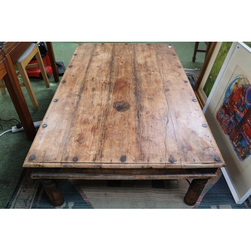 410 - 20thC Asian Hardwood Coffee table with metal studded top and supports