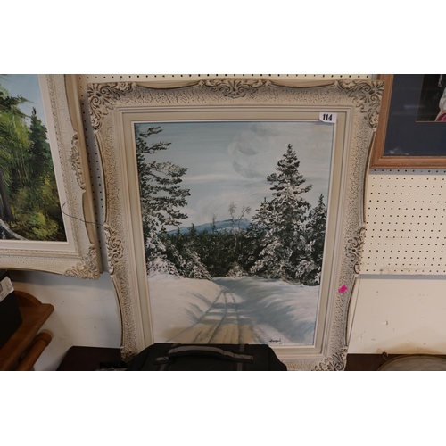 114 - framed Oil on board by M K Roth and another framed Snow scene by Doepel dated 1969