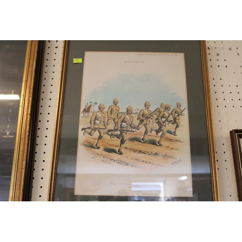 115 - The Bedfordshire Regiment 16th Foot and a framed local watercolour by Bainbridge depicting Houghton ... 