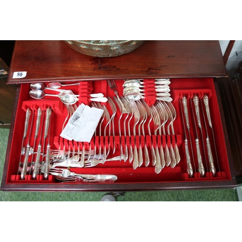 86 - Extensive Silver plated A1 Canteen of Cutlery in Mahogany 3 drawer stand supported on queen Anne leg... 