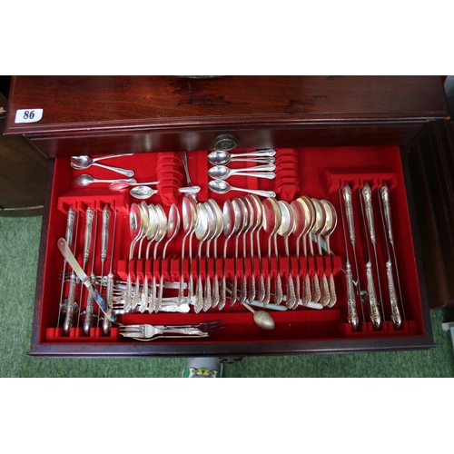 86 - Extensive Silver plated A1 Canteen of Cutlery in Mahogany 3 drawer stand supported on queen Anne leg... 