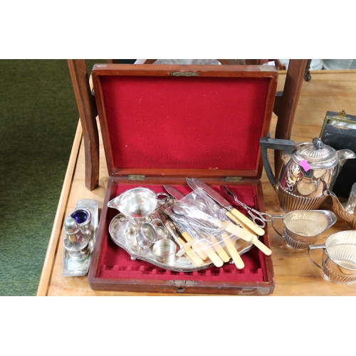 100 - Good Collection of assorted Silver plated Mappin & Webb salver, Edwardian Silver plated 4 piece tea ... 