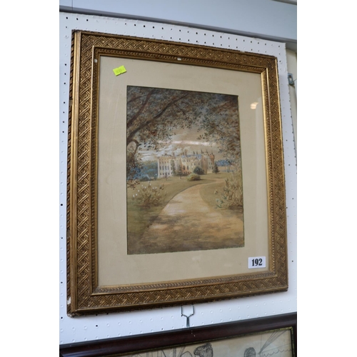 160 - Gilt Gesso framed watercolour of Picton Castle Pembrokeshire dated 1970