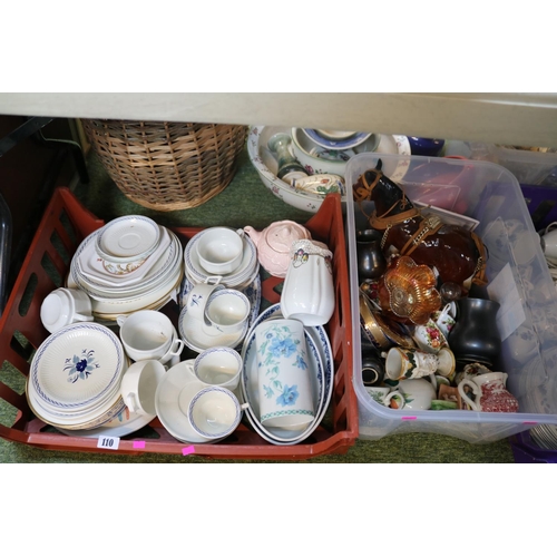 110 - 2 Boxes of assorted ceramics to include a Pratt ware Bacchus face mask mug, with moulded frog to the... 