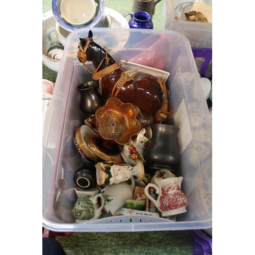 110 - 2 Boxes of assorted ceramics to include a Pratt ware Bacchus face mask mug, with moulded frog to the... 