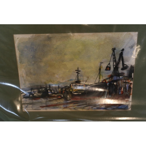 123 - Framed watercolour of Boats at low tide signed Cox - unframed