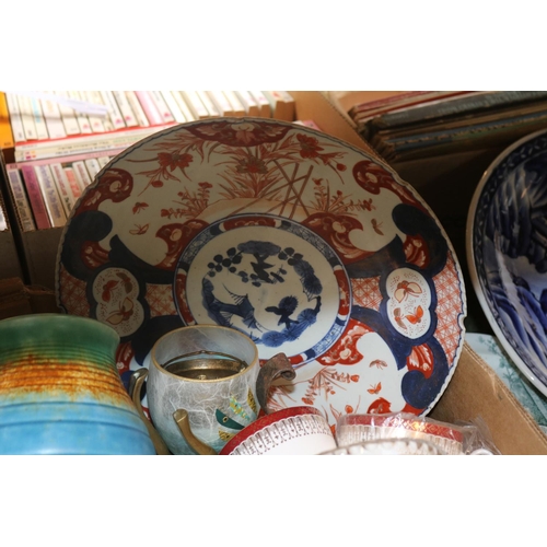 144 - Box of assorted ceramics to include Royal Grafton Majestic, Beswick Ware vase, Imari Plate etc