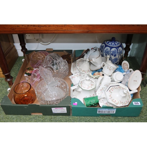 155 - 2 boxes of assorted Glassware and Ceramics inc. Johnson Brothers Eternal Beau etc